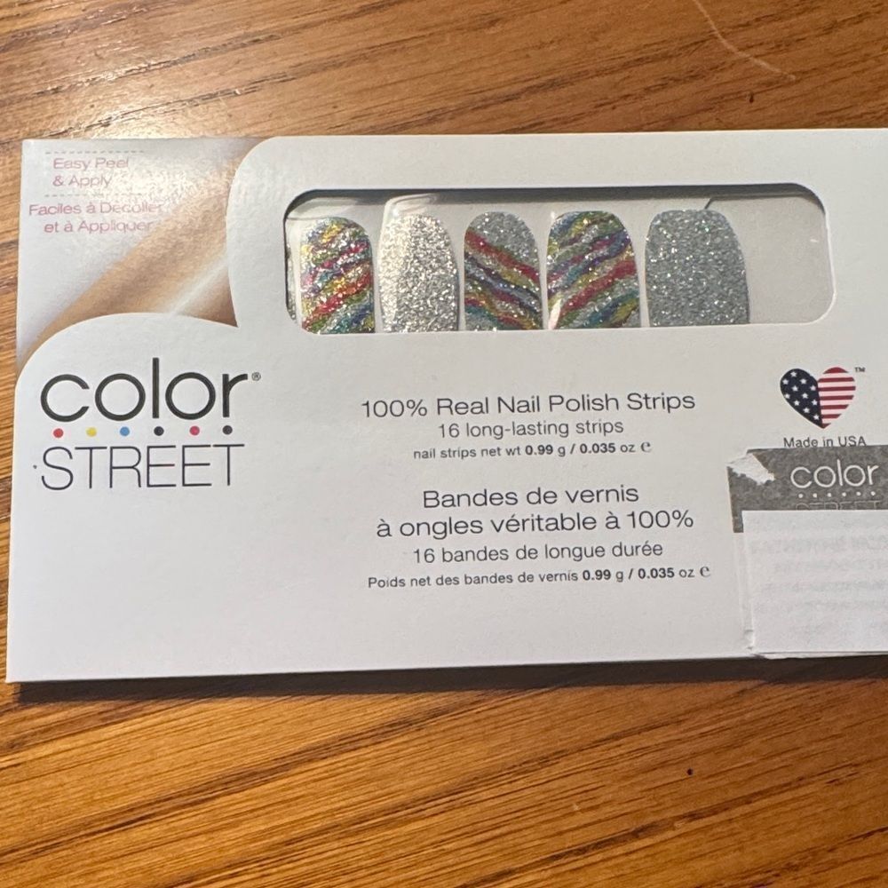 Color Street Glittering Silver and Vibrant Rainbow Nail Strips